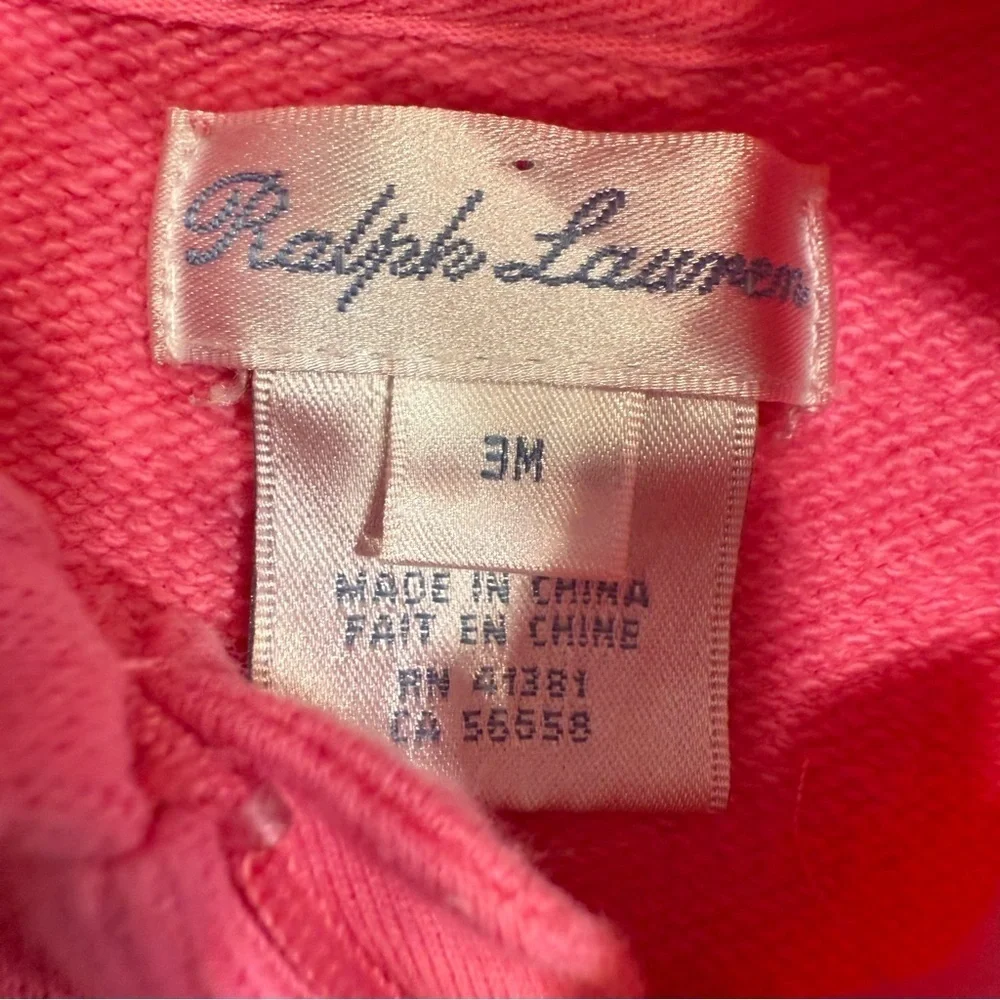 Ralph Lauren Baby Girt 2 PCS Set Pink & White Romper & Hoodie Sz 3M EUC